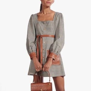 STAUD Oz Square-neck Plaid Faux Leather Mini Dress - SZ 2